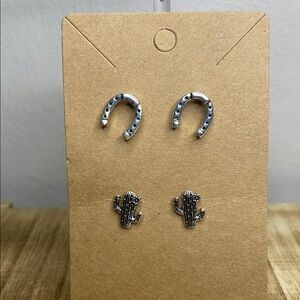Silver Horseshoe and Cactus Earrings